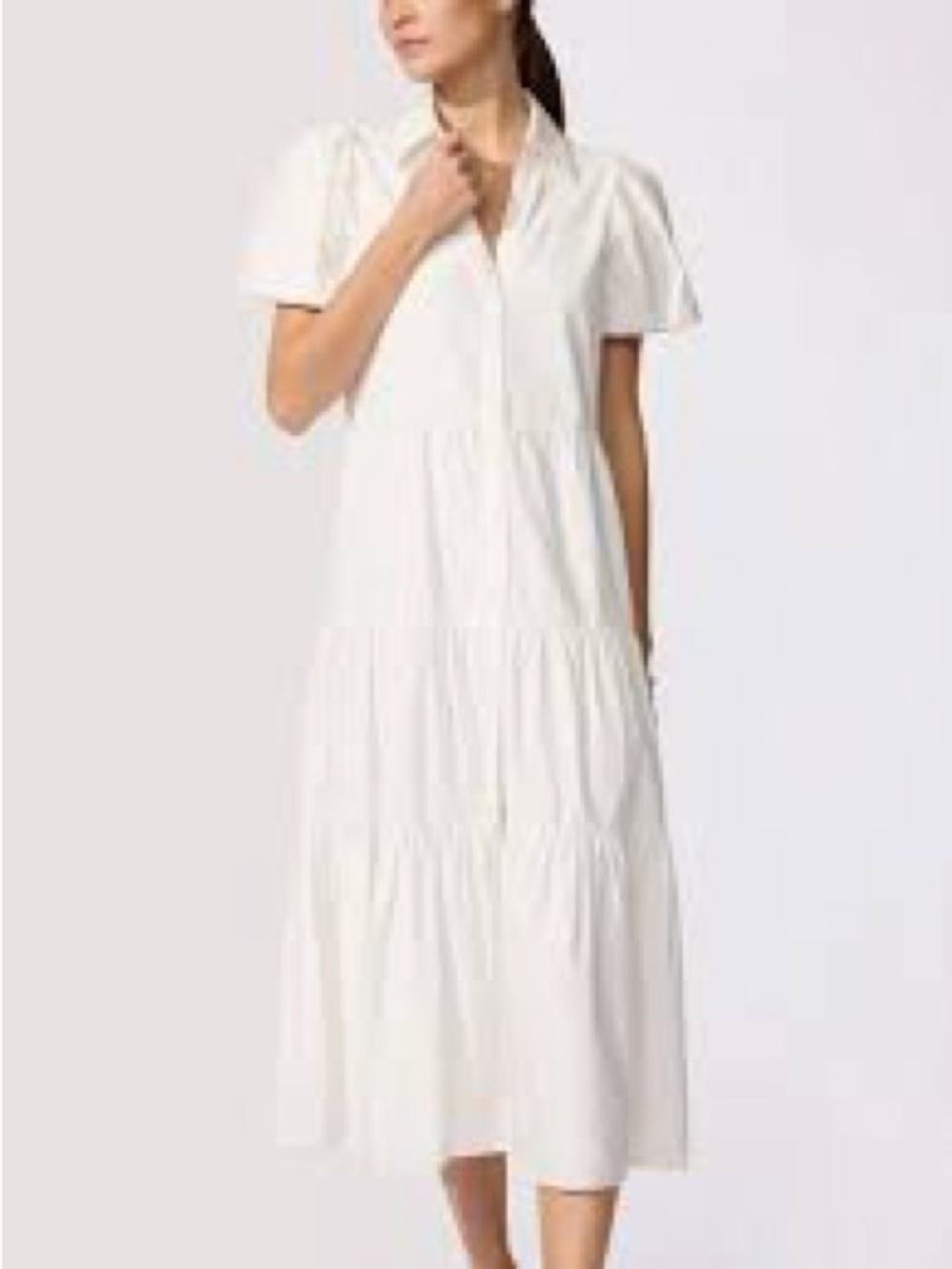 Brochu Walker The Havana Puff Sleeve Tiered Poplin Midi Dress Ivory Large